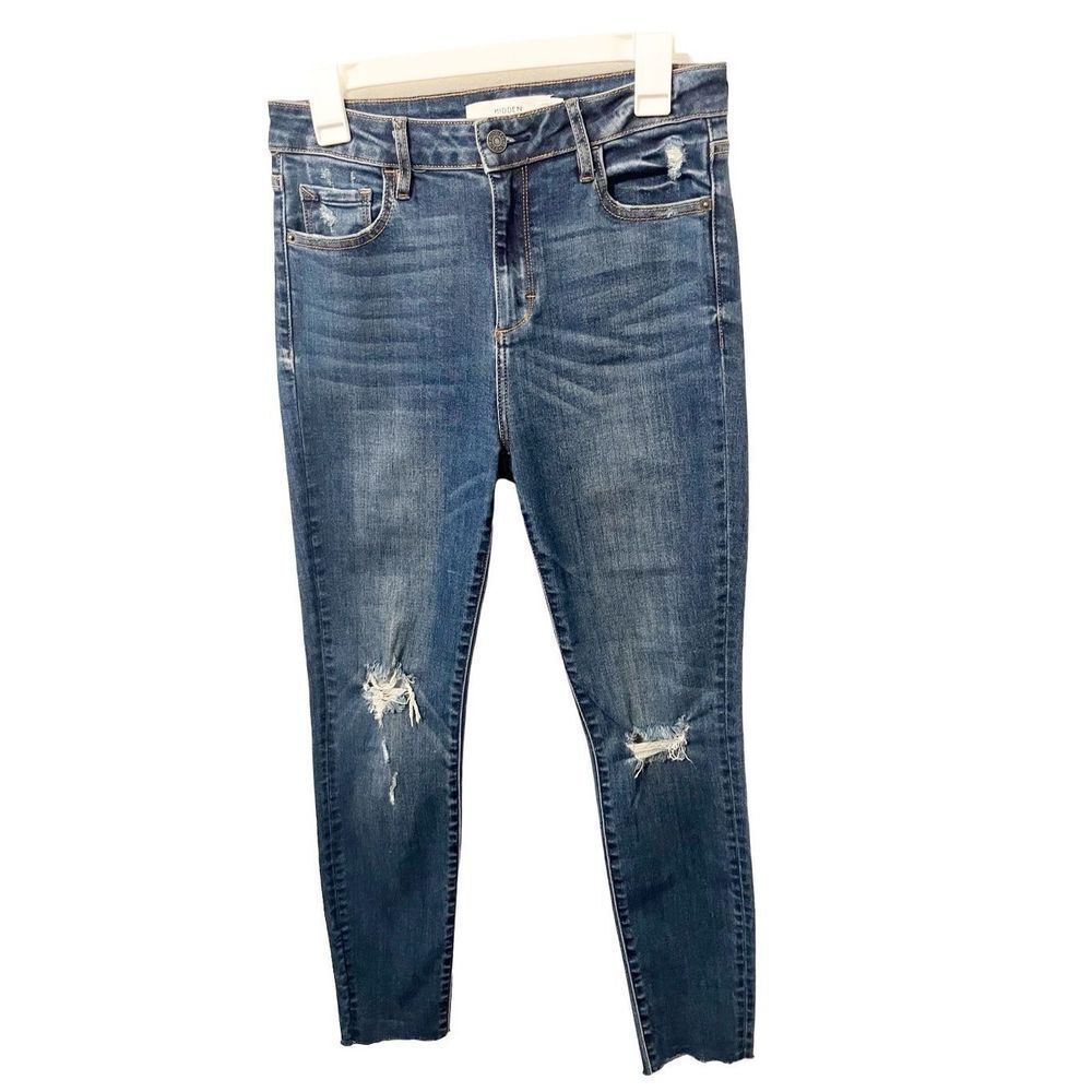 ‎Hidden Distressed Raw Hem Skinny Jeans